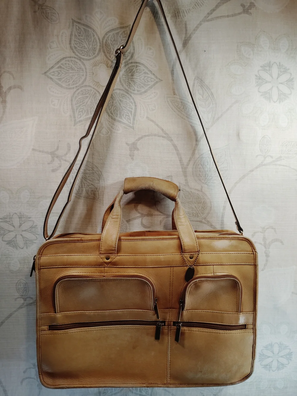 David King Tan Leather Laptop/Messenger /Briefcase w/ Removable Shoulder Strap